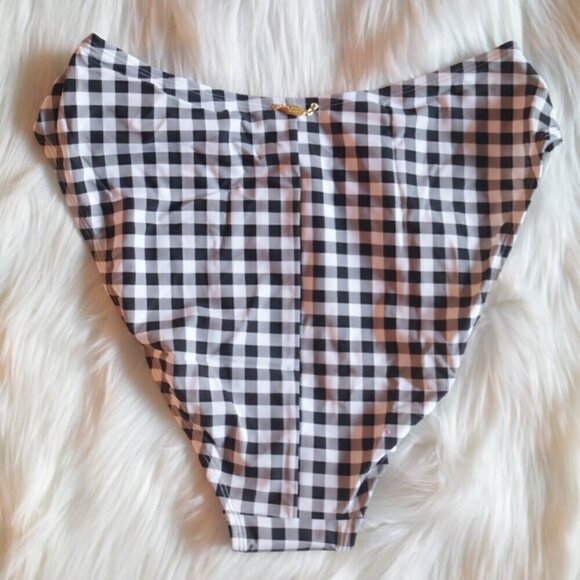 NWT Betsey Johnson Bikini Bottoms Size XL High Leg Cut Black White Gingham Print - Picture 7 of 7